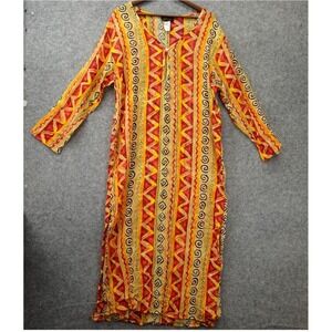 Vintage Kaftan Dress Womens XL Yellow Shift Psychedelic Aztec DIAHANN CARROLL